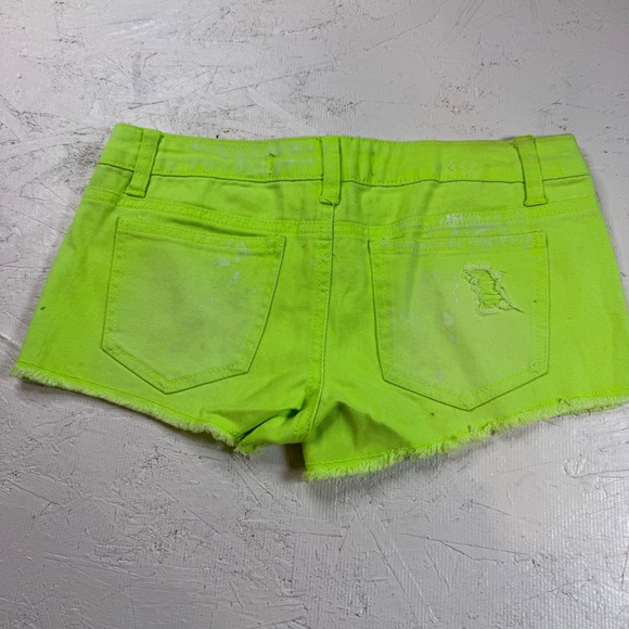 Freestyle Revolution Neon Yellow Denim‎ Shorts Rhinestone Distressed Size 7 - Picture 3 of 3